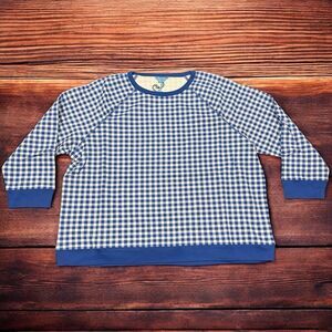 Draper James Natalie Sweatshirt Women's Plus Size 3X Cobalt Blue Gingham Top NWT